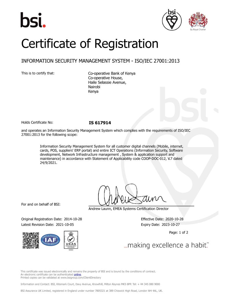 Certification - Co-operative Bank